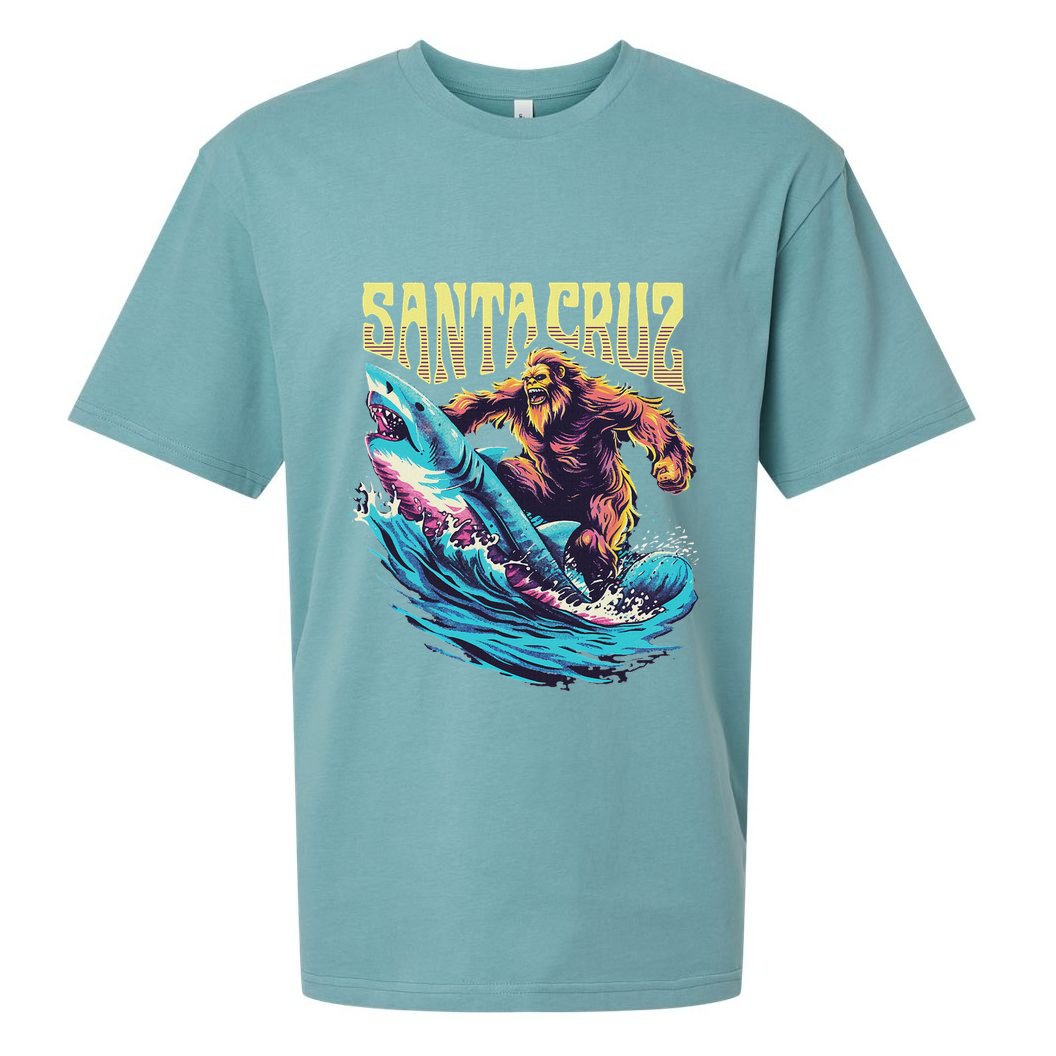 Santa Cruz California Summer Surfing Bigfoot Shark Sueded Cloud Jersey T-Shirt