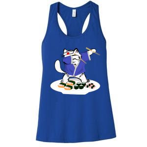 Sushi Chef Cool Gift Dabbing White Cat Meaningful Gift Women's Racerback Tank