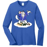 Sushi Chef Cool Gift Dabbing White Cat Meaningful Gift Ladies Long Sleeve Shirt