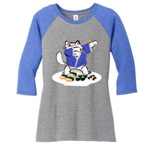 Sushi Chef Cool Gift Dabbing White Cat Meaningful Gift Women's Tri-Blend 3/4-Sleeve Raglan Shirt