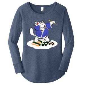 Sushi Chef Cool Gift Dabbing White Cat Meaningful Gift Women's Perfect Tri Tunic Long Sleeve Shirt