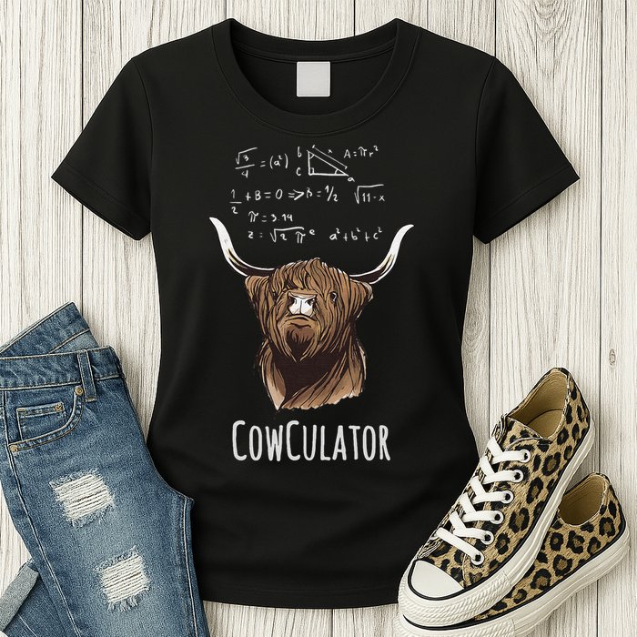 Scottisch Cow Cowculator Scottish Highland Cattle Womens T-Shirt