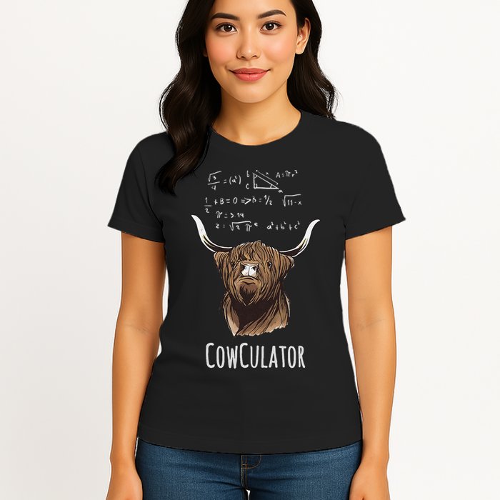 Scottisch Cow Cowculator Scottish Highland Cattle Womens T-Shirt