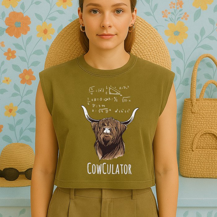 Scottisch Cow Cowculator Scottish Highland Cattle Garment-Dyed Women's Muscle Tee