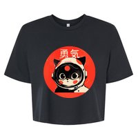 Space Cat Courage Japanese Retro Kawaii Cute Astronaut Cat Bella+Canvas Jersey Crop Tee