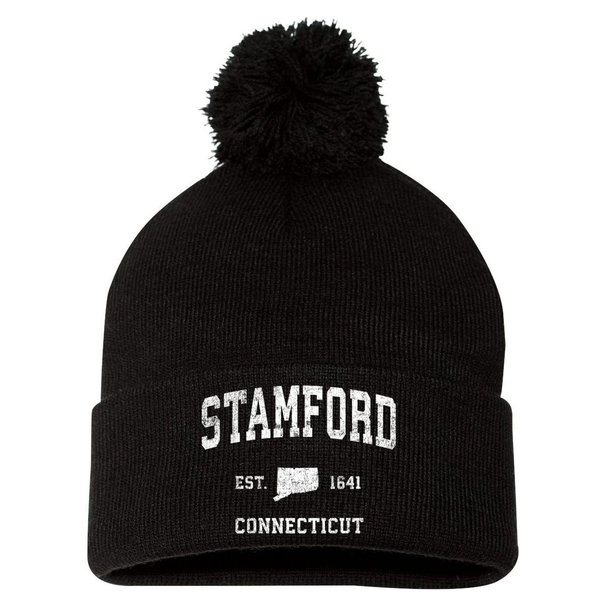 Stamford Connecticut Ct Vintage Established Sports Design Pom Pom 12in Knit Beanie