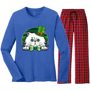 Saint Catrick's Catty's Cat St Patrick's Day Paddy's Gift Women's Long Sleeve Flannel Pajama Set 