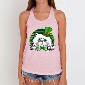 Saint Catrick's Catty's Cat St Patrick's Day Paddy's Gift Women's Knotted Racerback Tank