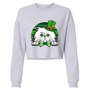 Saint Catrick's Catty's Cat St Patrick's Day Paddy's Gift Cropped Pullover Crew