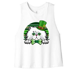 Saint Catrick's Catty's Cat St Patrick's Day Paddy's Gift Women's Racerback Cropped Tank