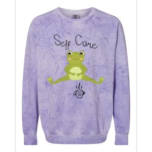 Self Care Cute Kawaii Frog Ing Tea Funny Frog Gift Colorblast Crewneck Sweatshirt