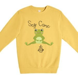 Self Care Cute Kawaii Frog Ing Tea Funny Frog Gift Premium Crewneck Sweatshirt