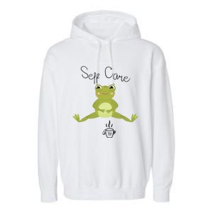 Self Care Cute Kawaii Frog Ing Tea Funny Frog Gift Garment-Dyed Fleece Hoodie