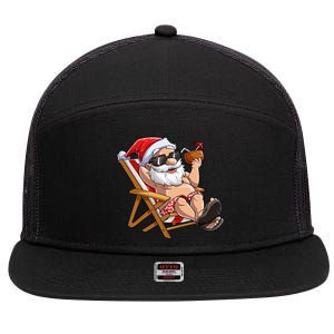 Santa Claus Christmas in July Tropical Hawaiian Xmas 7 Panel Mesh Trucker Snapback Hat