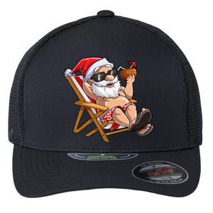 Santa Claus Christmas in July Tropical Hawaiian Xmas Flexfit Unipanel Trucker Cap