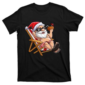 Santa Claus Christmas in July Tropical Hawaiian Xmas T-Shirt