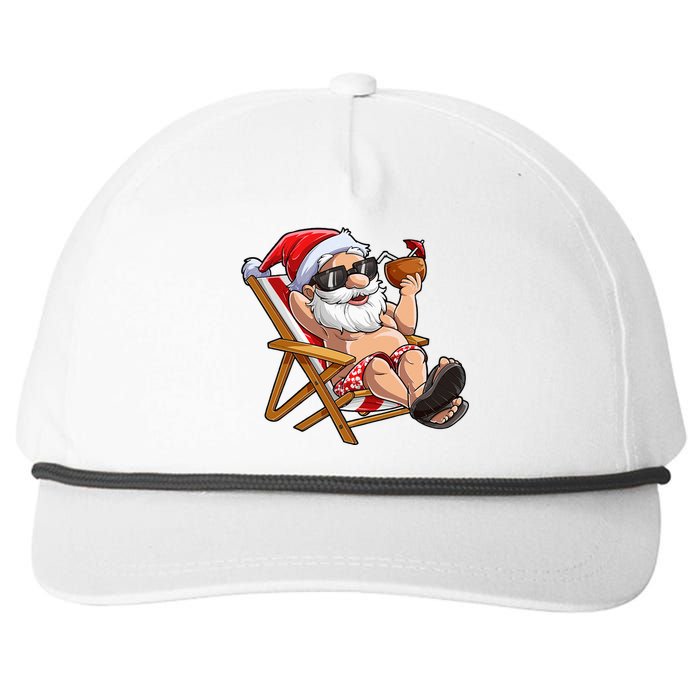 Santa Claus Christmas in July Tropical Hawaiian Xmas Snapback Five-Panel Rope Hat