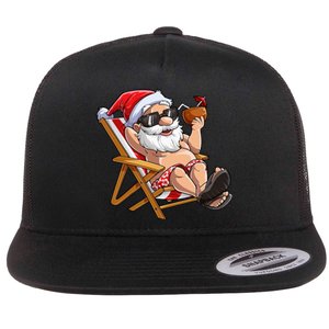 Santa Claus Christmas in July Tropical Hawaiian Xmas Flat Bill Trucker Hat