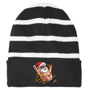 Santa Claus Christmas in July Tropical Hawaiian Xmas Striped Beanie with Solid Band