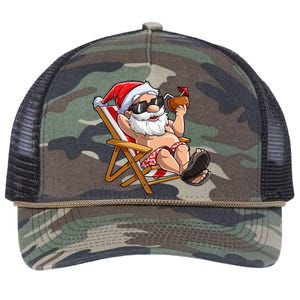 Santa Claus Christmas in July Tropical Hawaiian Xmas Retro Rope Trucker Hat Cap