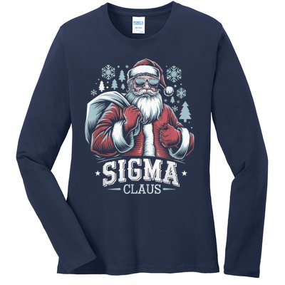 Sigma Claus Cool Santa Funny Christmas Riz Z Rizzler Meme Ladies Long Sleeve Shirt