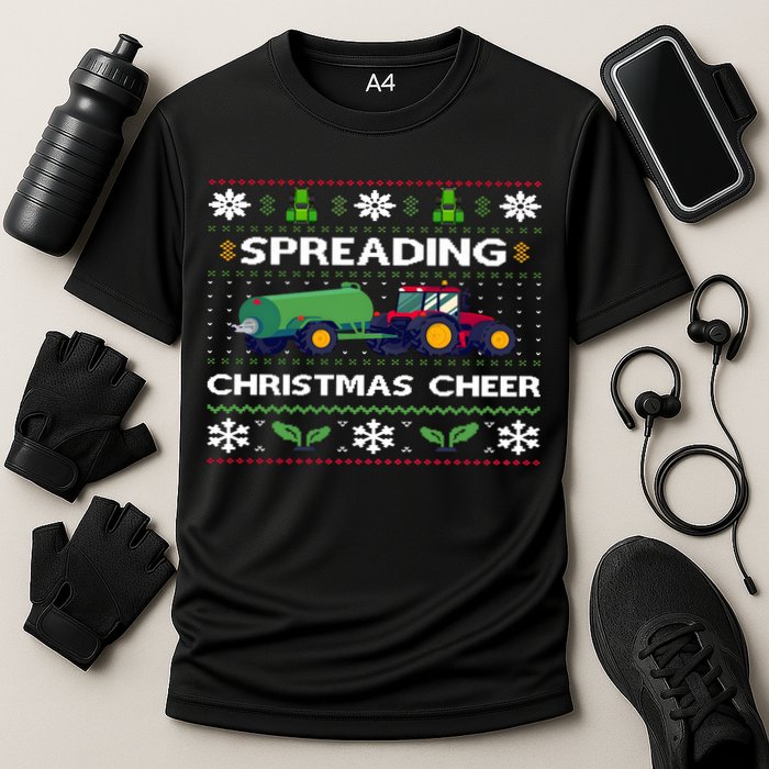 Spreading Christmas Cheer Farm Tractor Farmer Cooling Performance Crew T-Shirt