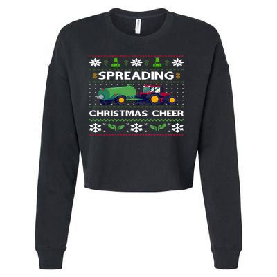Spreading Christmas Cheer Farm Tractor Farmer Cropped Pullover Crew
