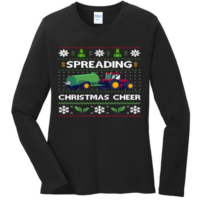 Spreading Christmas Cheer Farm Tractor Farmer Ladies Long Sleeve Shirt