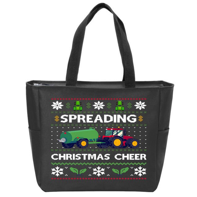 Spreading Christmas Cheer Farm Tractor Farmer Zip Tote Bag