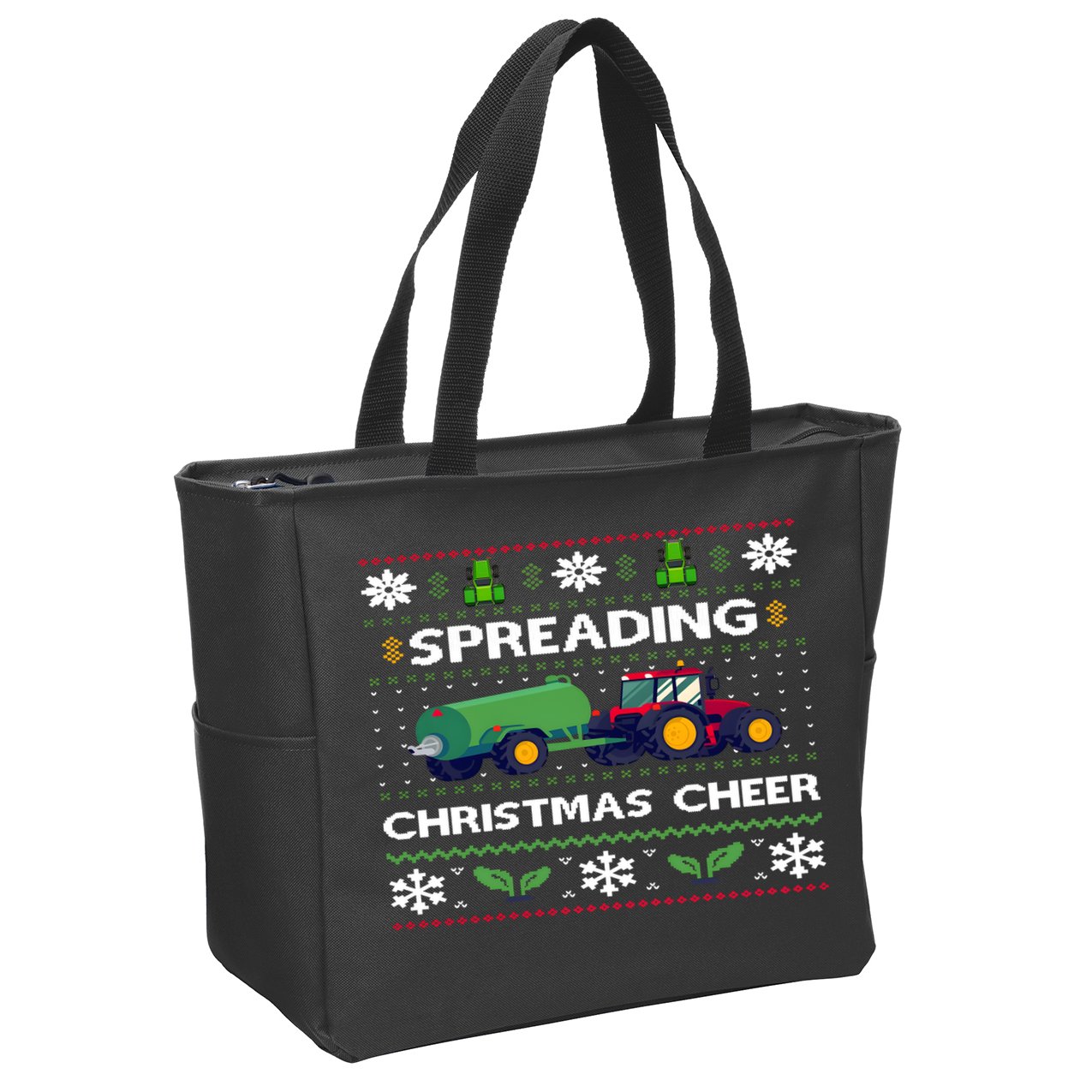 Spreading Christmas Cheer Farm Tractor Farmer Zip Tote Bag