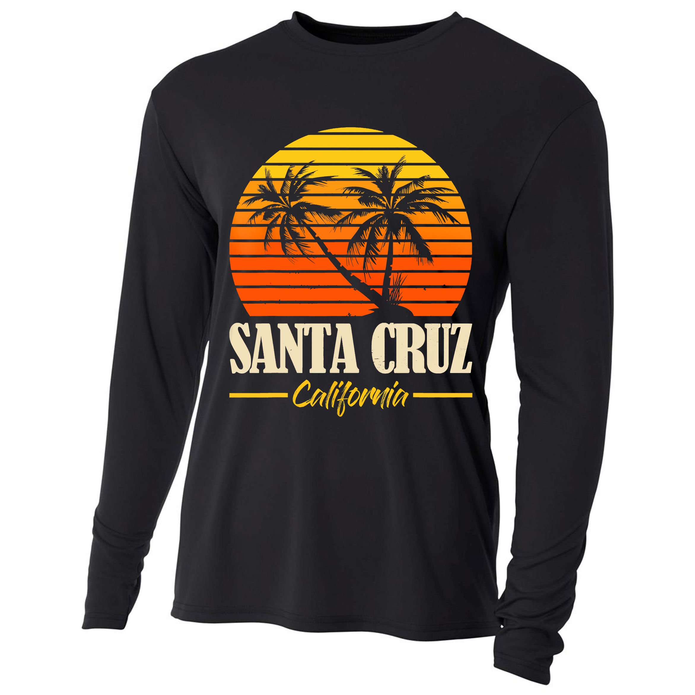 Santa Cruz California Retro Vintage Sunset Beach 70s 80s Cooling Performance Long Sleeve Crew
