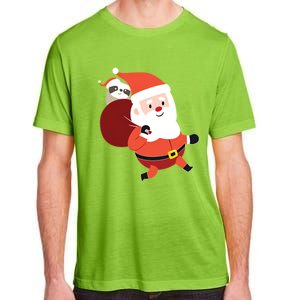 Santa Claus Carrying A Sloth Christmas Adult ChromaSoft Performance T-Shirt