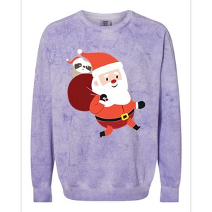 Santa Claus Carrying A Sloth Christmas Colorblast Crewneck Sweatshirt