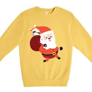 Santa Claus Carrying A Sloth Christmas Premium Crewneck Sweatshirt