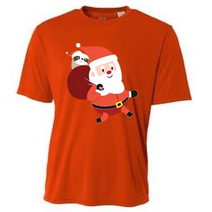 Santa Claus Carrying A Sloth Christmas Cooling Performance Crew T-Shirt