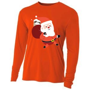 Santa Claus Carrying A Sloth Christmas Cooling Performance Long Sleeve Crew