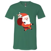 Santa Claus Carrying A Sloth Christmas V-Neck T-Shirt