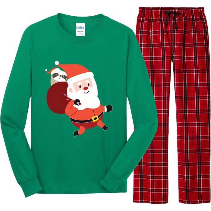 Santa Claus Carrying A Sloth Christmas Long Sleeve Pajama Set