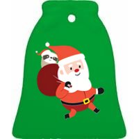 Santa Claus Carrying A Sloth Christmas Ceramic Bell Ornament