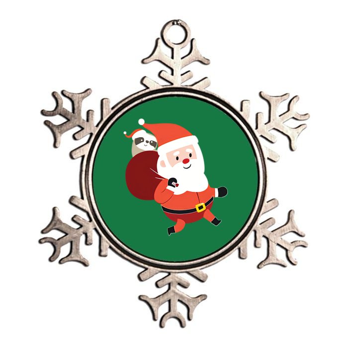 Santa Claus Carrying A Sloth Christmas Metallic Star Ornament