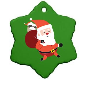 Santa Claus Carrying A Sloth Christmas Ceramic Star Ornament