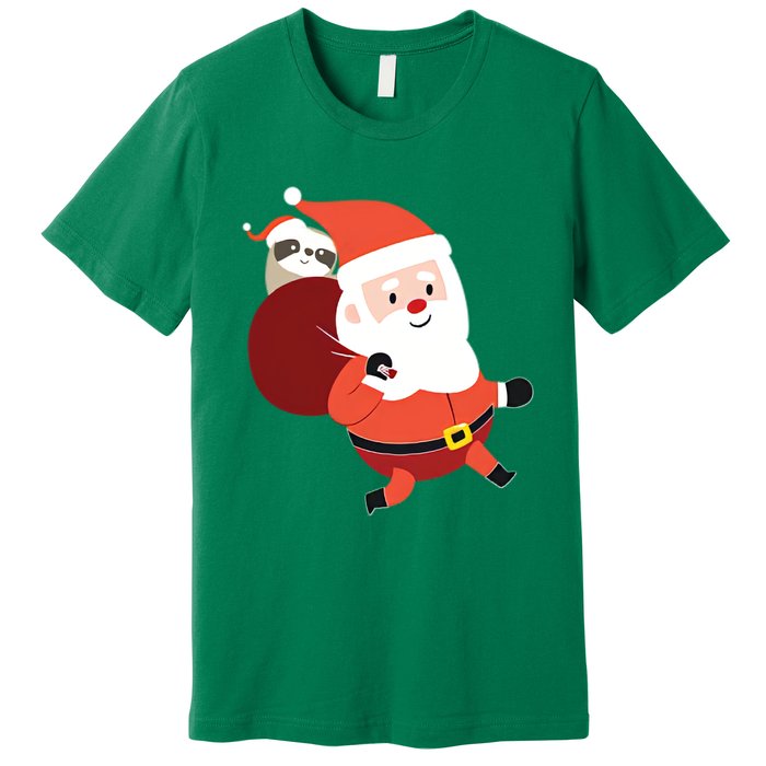 Santa Claus Carrying A Sloth Christmas Premium T-Shirt