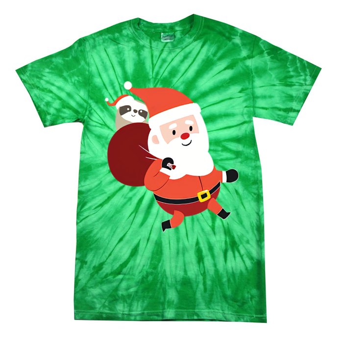 Santa Claus Carrying A Sloth Christmas Tie-Dye T-Shirt