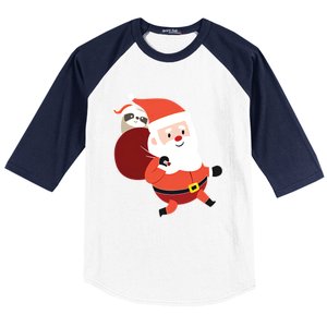 Santa Claus Carrying A Sloth Christmas Baseball Sleeve Shirt