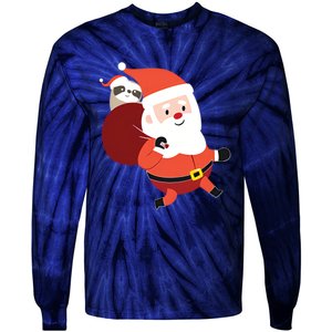 Santa Claus Carrying A Sloth Christmas Tie-Dye Long Sleeve Shirt