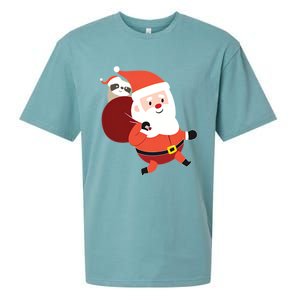 Santa Claus Carrying A Sloth Christmas Sueded Cloud Jersey T-Shirt