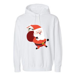 Santa Claus Carrying A Sloth Christmas Garment-Dyed Fleece Hoodie