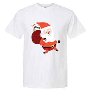 Santa Claus Carrying A Sloth Christmas Garment-Dyed Heavyweight T-Shirt