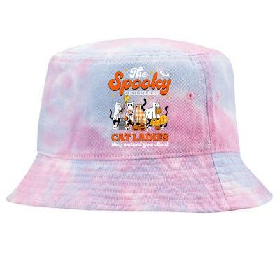 Spooky Childless Cat Ladies Halloween Kamala Harris 2024 Tie-Dyed Bucket Hat