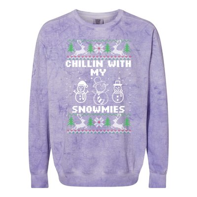 Snowman Christmas Chillin With My Snowmies Ugly Gift Family Colorblast Crewneck Sweatshirt